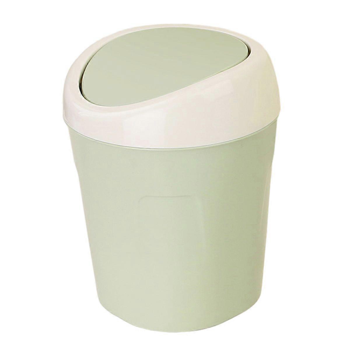 Plastic Mini Desktop Waste Trash Rubbish Can with Lid Portable Table Storage Container(Green)