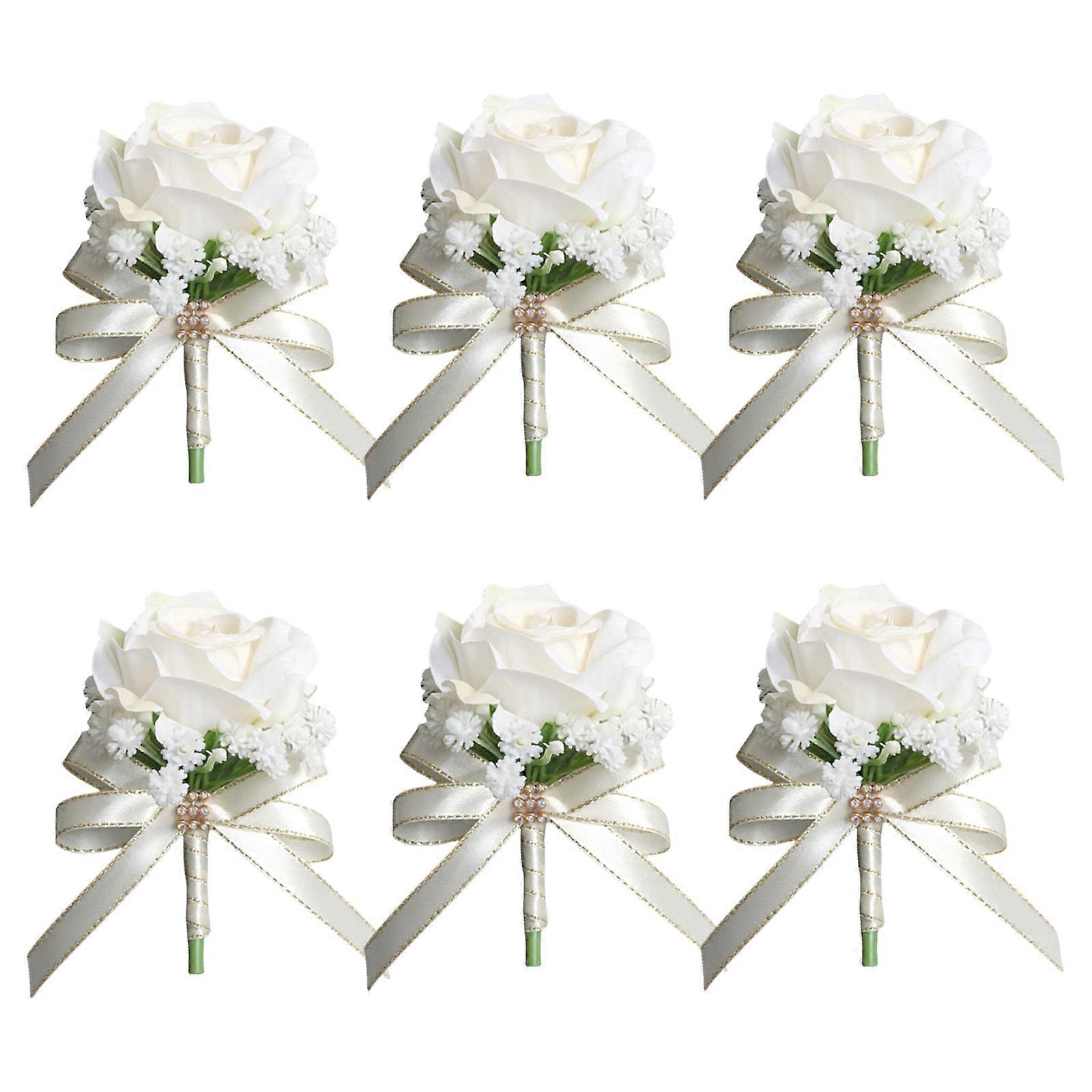 Bruiloft corsages met zijden rozen duurzame en delicate kunstmatige roos corsages pin voor bruiloft viering ivoor wit