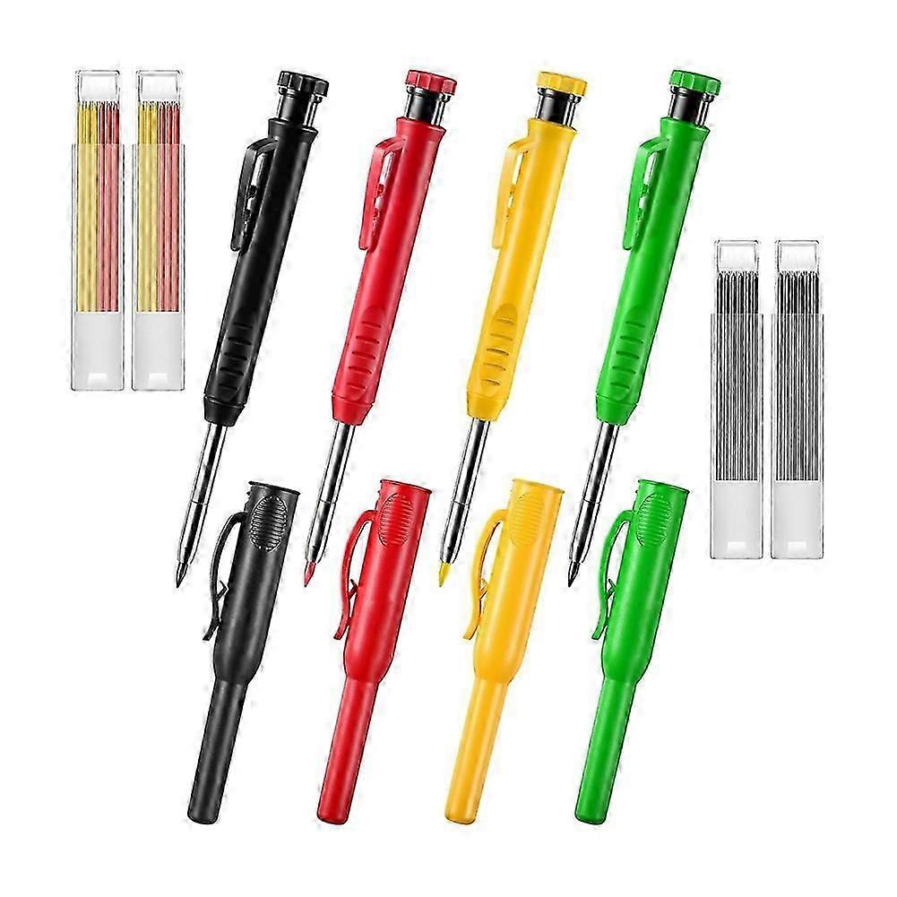 Mechanical Pencil Set with 4 Mechanical Carpenter Pencils with 24 Refills, for , Long Heads Deep Ho