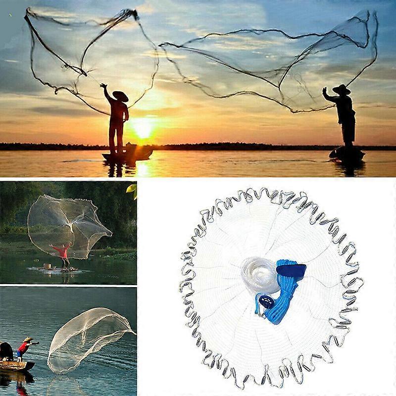 Hand Throw Fishing Cast Net Spin Bait Sinker Diameter Full Spread Mesh Equipment