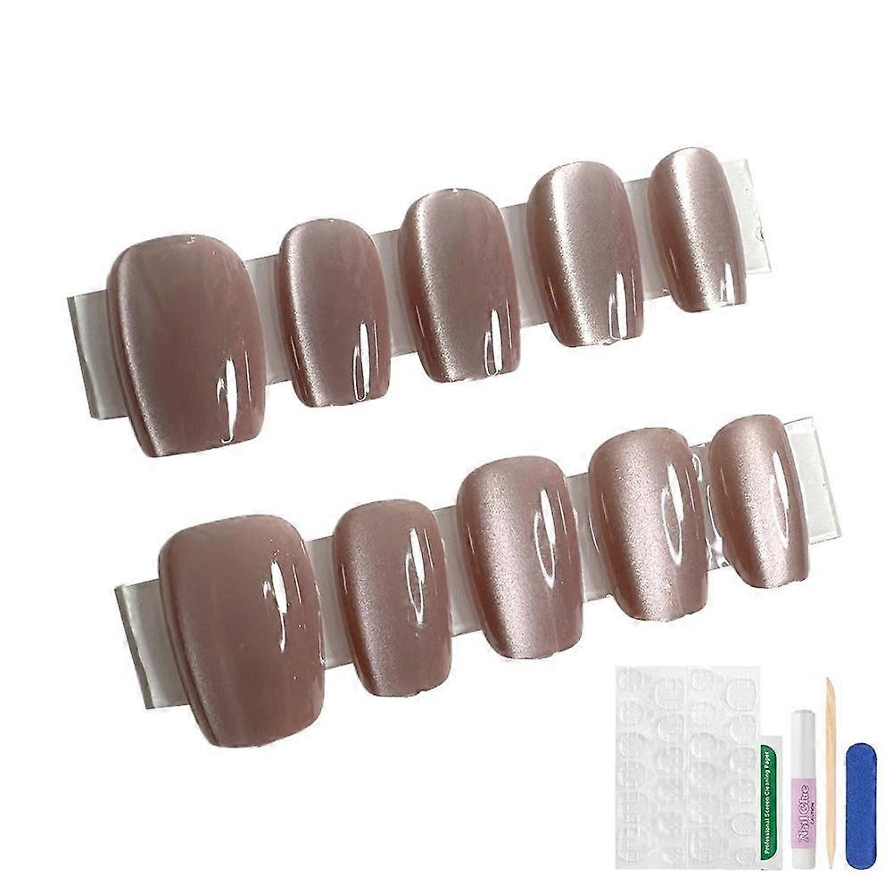 Light Coffee Cat's Eye Wears Nail Patch Gold Foil Nail Patches with Tool Kit