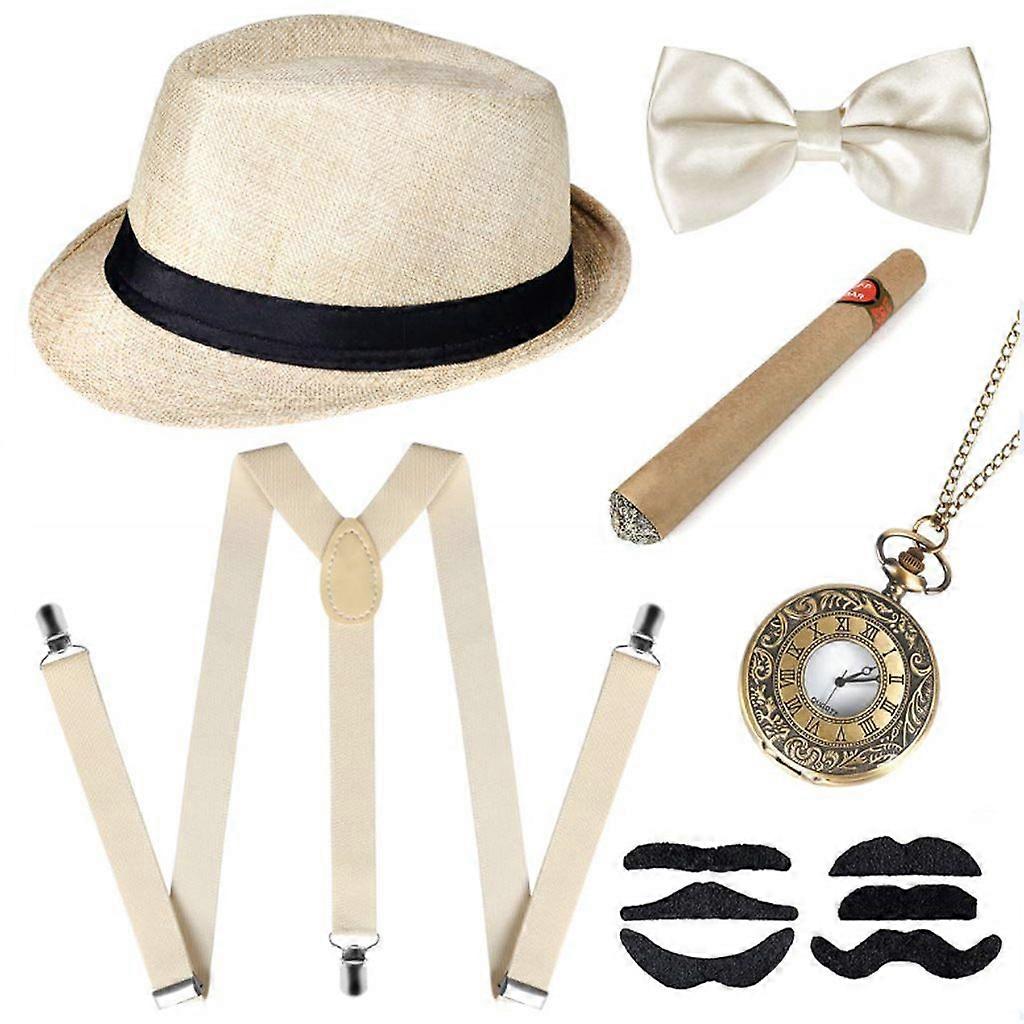Gray 1920s Mens Beige Color Fancy Dress Accessories Gangster
