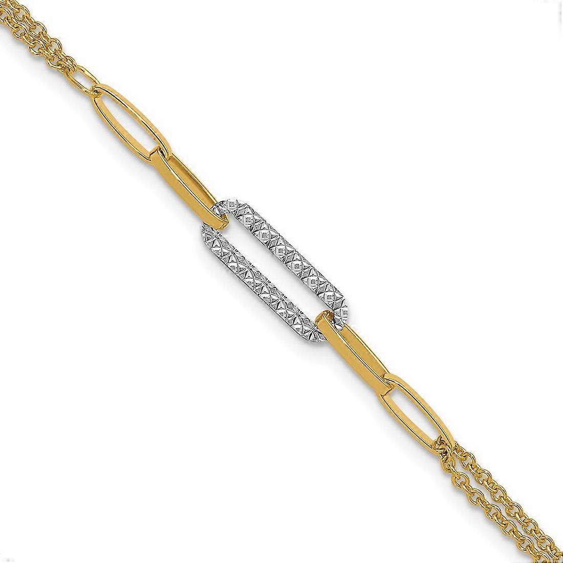 14k Solid Gold Two tone Polished and Sparkle Cut Fancy Link Bracelet 7 Inch-Link-Bracelet for Women