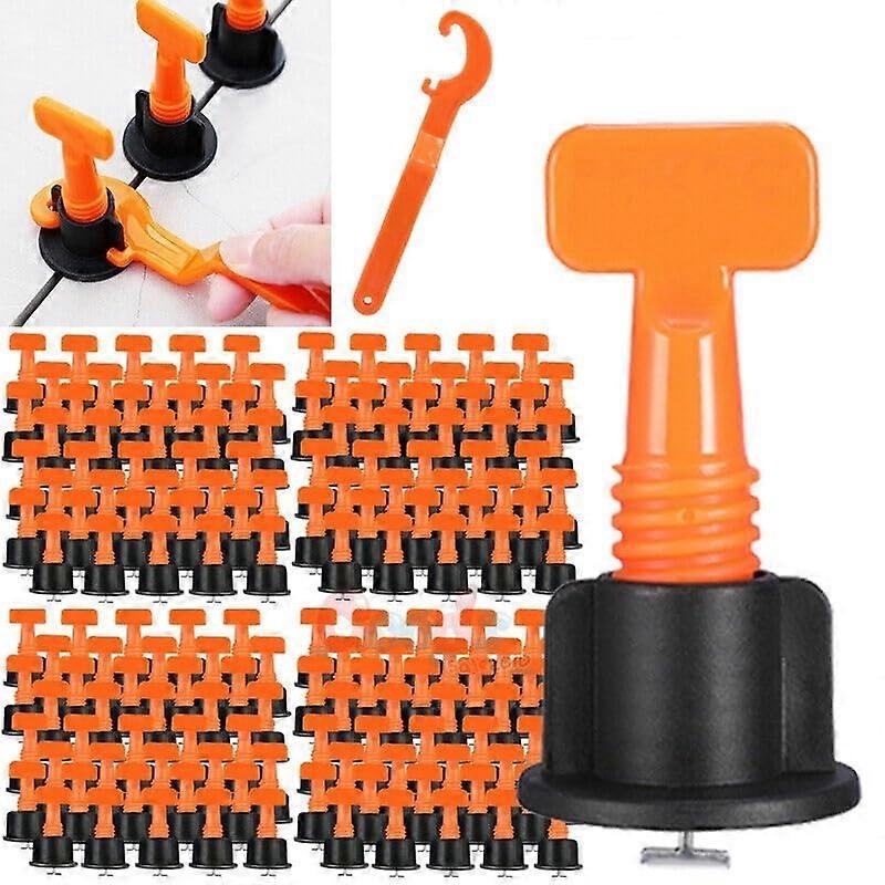 Tile Leveling System 100 Pack with 98 Reusable T Type Leveler Clips and 2 Wrenches for Stone Tile Installation