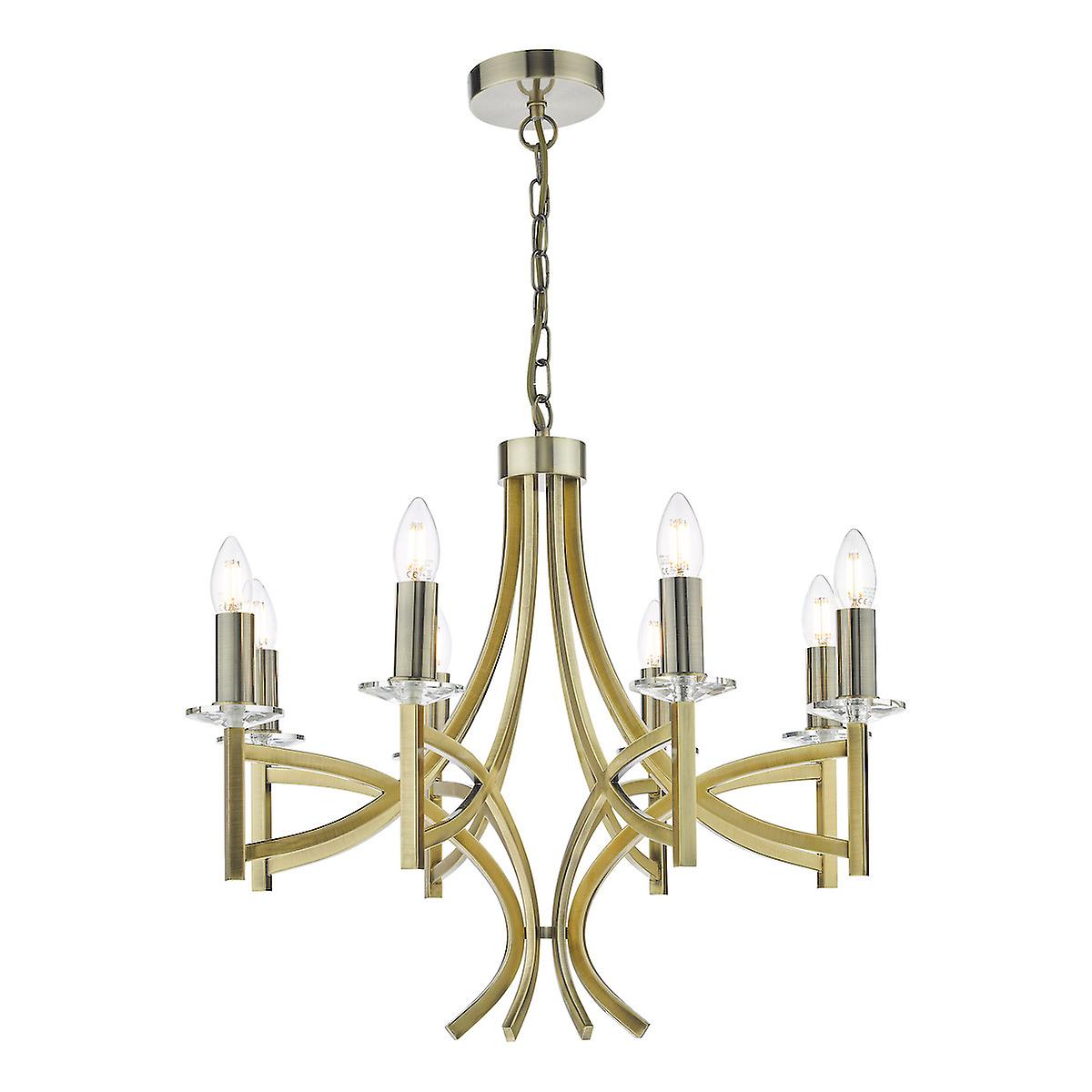 Lyon Multi Armed 8 Light Ceiling Pendant, Antique Brass Crystal