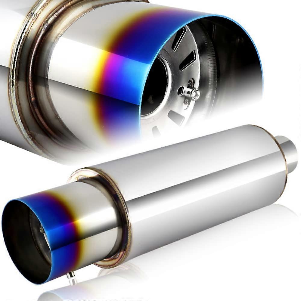 Q1TECH, Universal 4' Burnt Tip JDM N1 Style Muffler Hi Flow Stainless Steel WeldOn 2.5' Inlet