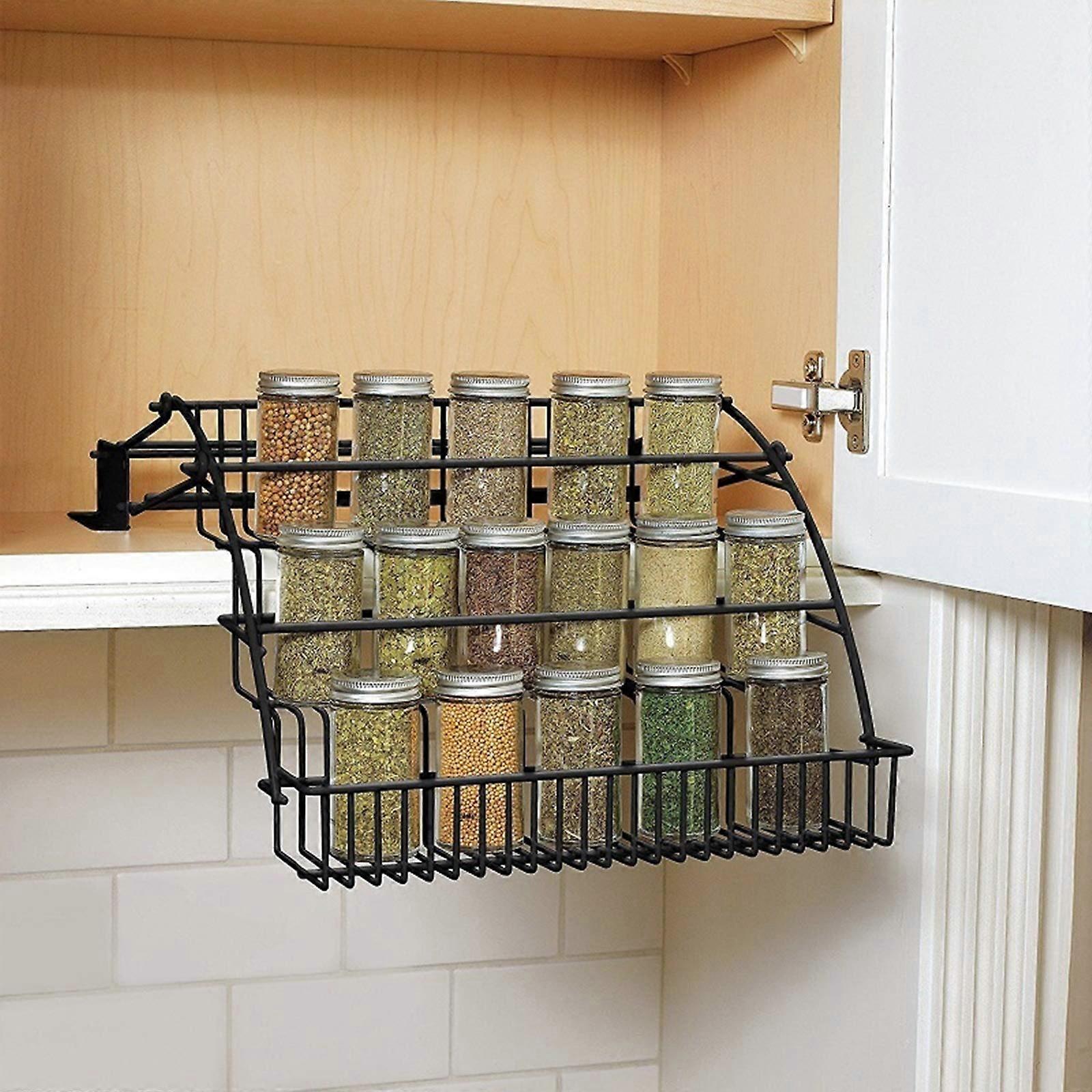 3Tier Pull Down Spice Rack,Retractable Kitchen Storage Shelf Organizer