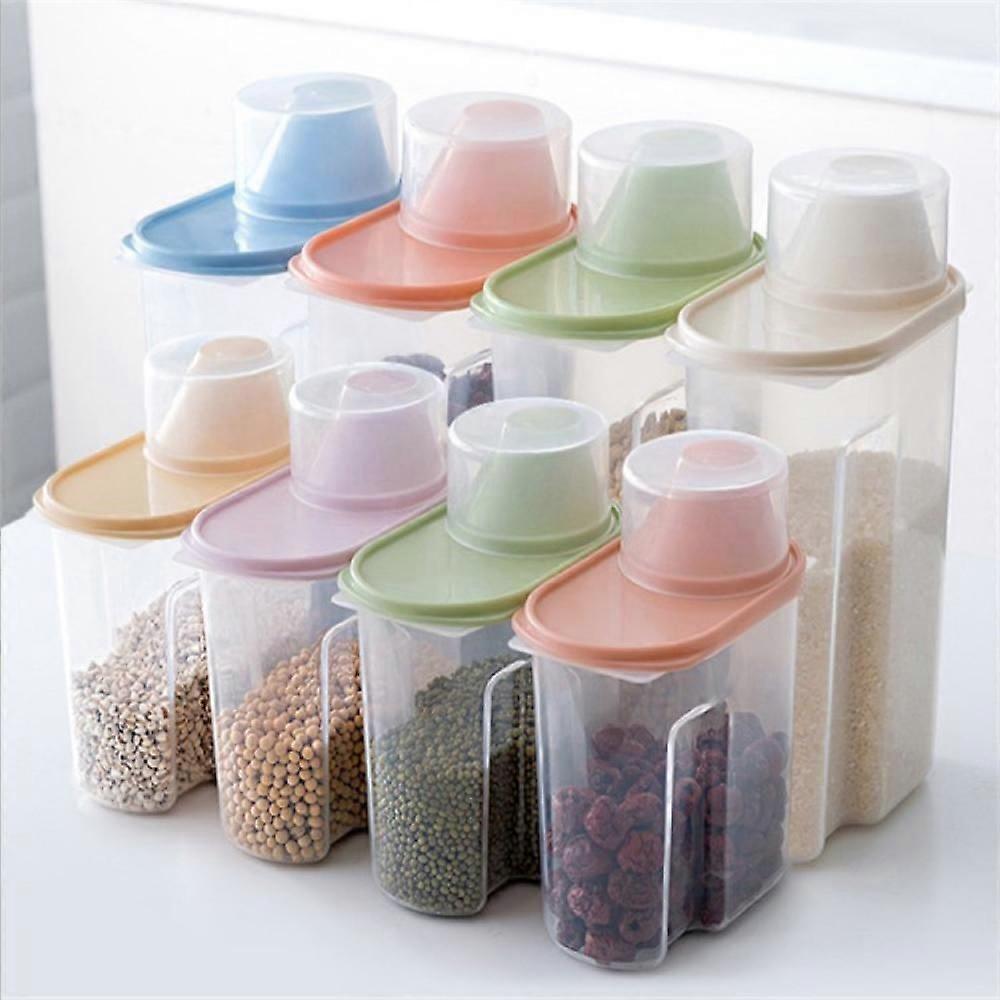 Cereal Storage Containers, Set of 8 Transparent Plastic Food Container, 1.9L/2.5 L Food Organizer for Grain, Oat, Beans (Multiple Colors)