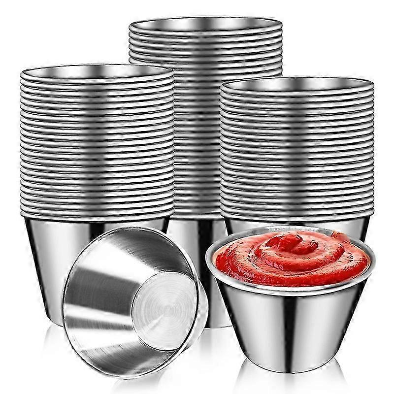 50 Piece Metal Sauce Cups 25Oz Ramekins Stainless Steel Dipping Sauce Cups Reusable Metal Condiment Container