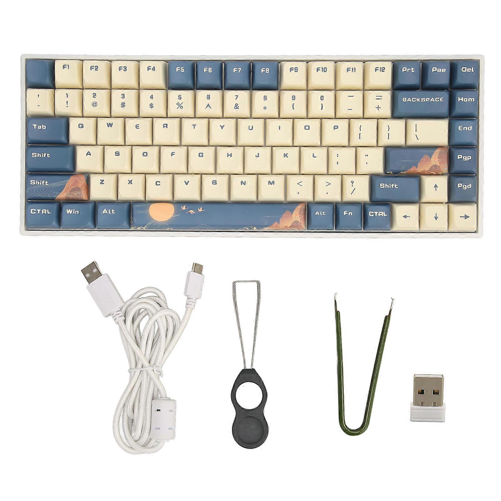 84 Key Bluetooth RGB Blue White Landscape Painting 2.4G USB Bluetooth Connection Mechanical Keyboard