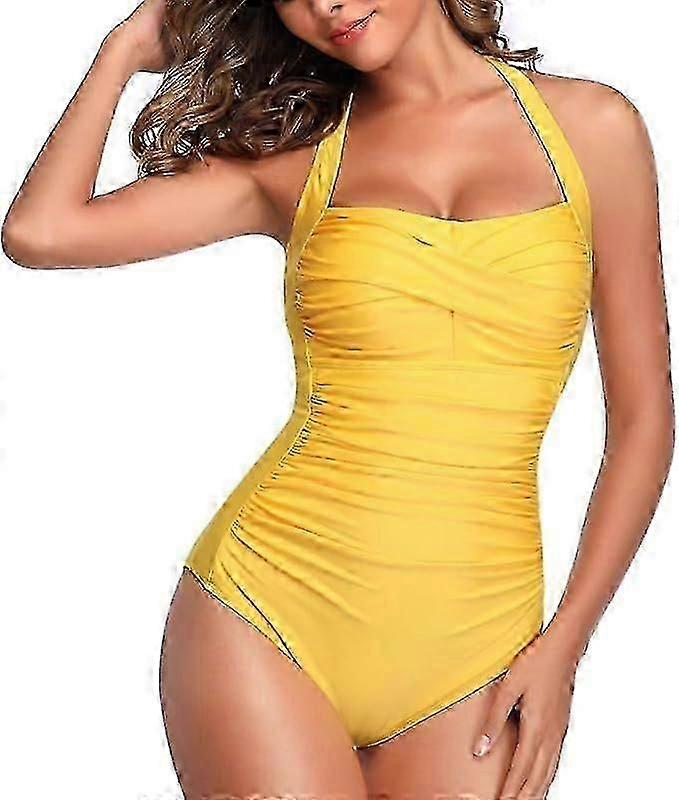 Tummy Control Swimsuit Women's Full Body Retro Halter Swimsuit Plus Size Push Up Padded Swimsuit