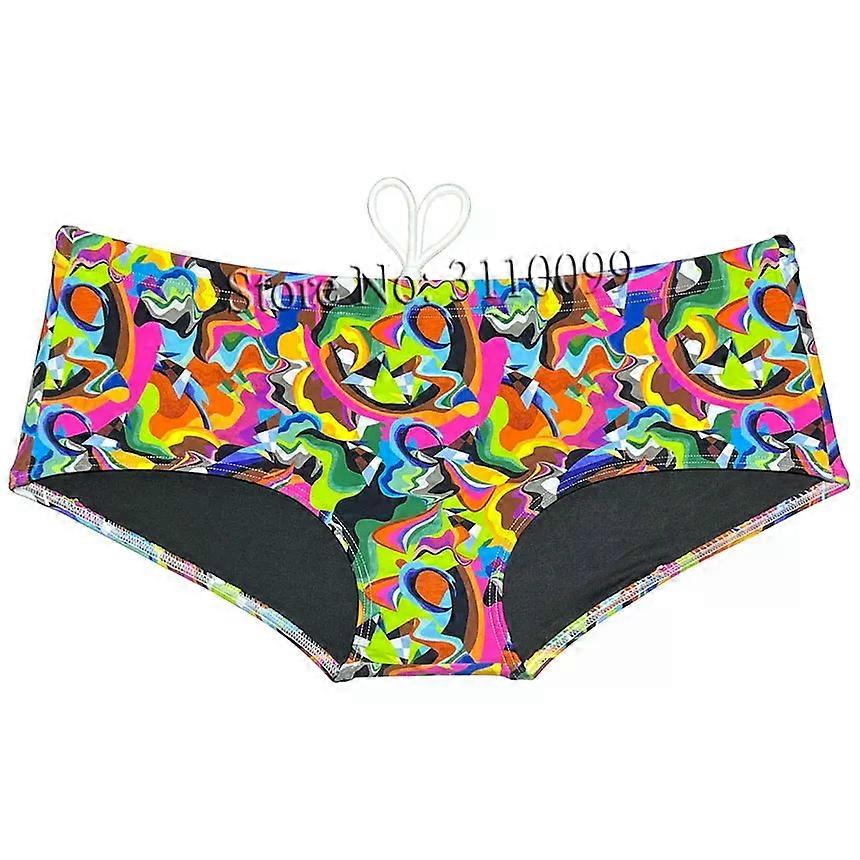 Men's Swimwear Printed Swim Briefs Board Surf Shorts Boxer Swimsuits Drawstring Underwear