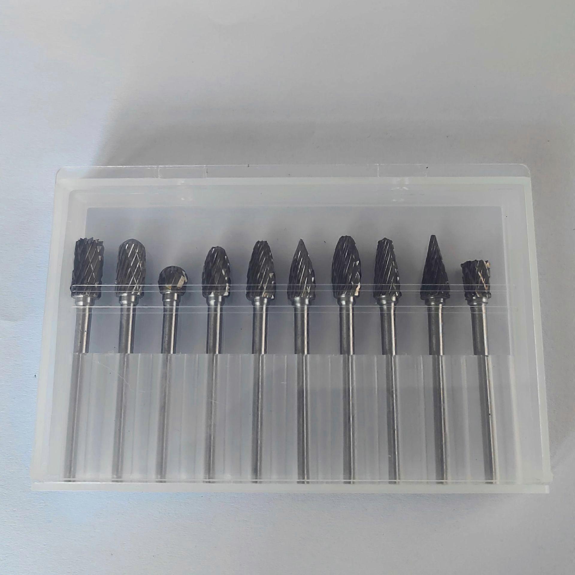 10 meules rotatives en carbure de tungstène, tige de 3 mm double coupe lime rotative ensemble de fraises, kit d’outils pour le polissage, le perçage, le meulage, la gravure, le métal, le bois, le jade