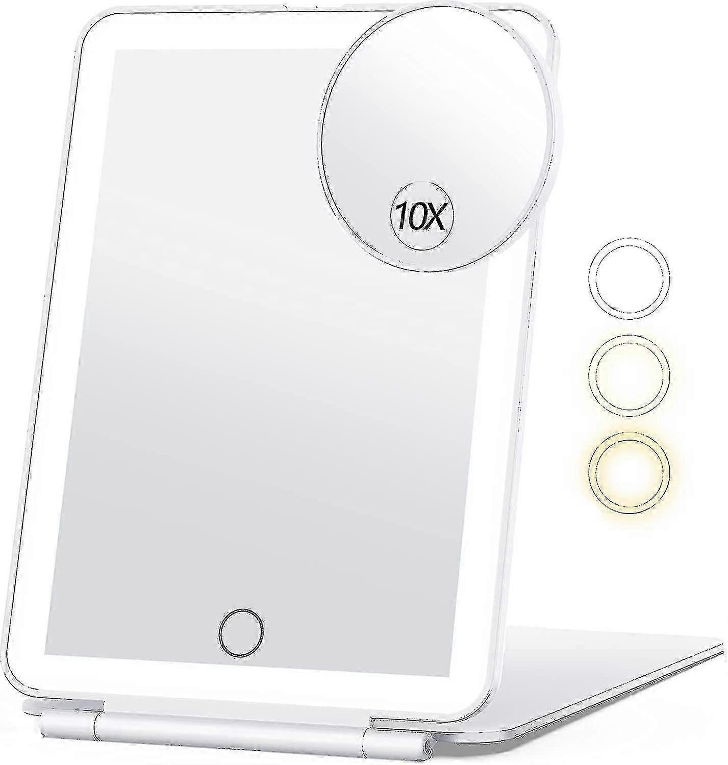 Travel Makeup Mirror With 10x Magnifying Mirror, Vanity Mirror With 80leds, 3 Color Lighting, Rechargeable 2000mah Batteries, Portable Ultra Slim Ligh