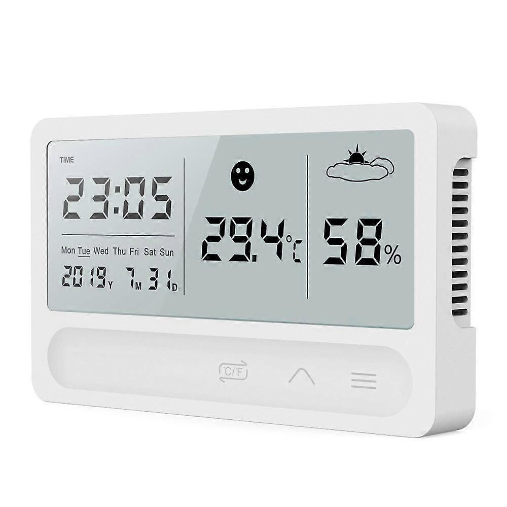 Multifunctional Digital LCD Touch Screen Weather Clock with Indoor Outdoor Temperature and Humidity Monitor, Black