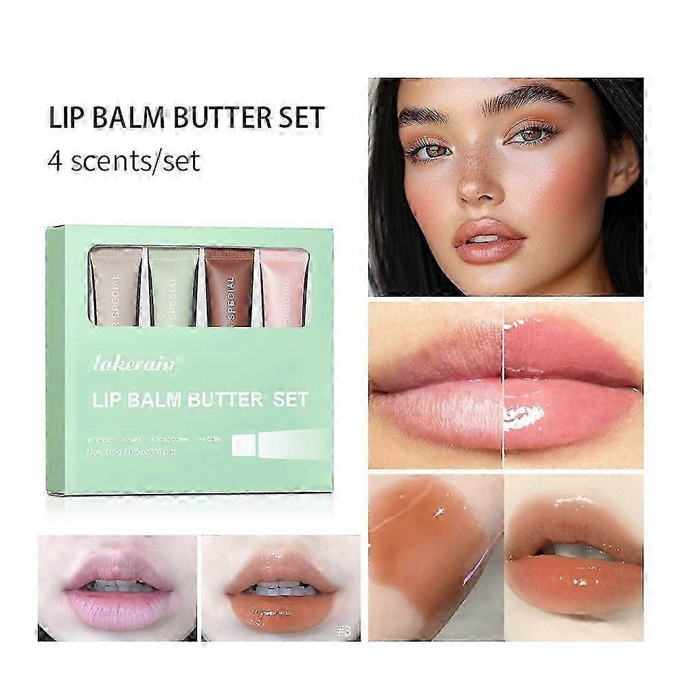 Lip Balm Butter, 4Pcs Lip Butter Balm Conditioning Lip Mask for Sheer-Tinted, Instant Moisture, Soothing Lip Care