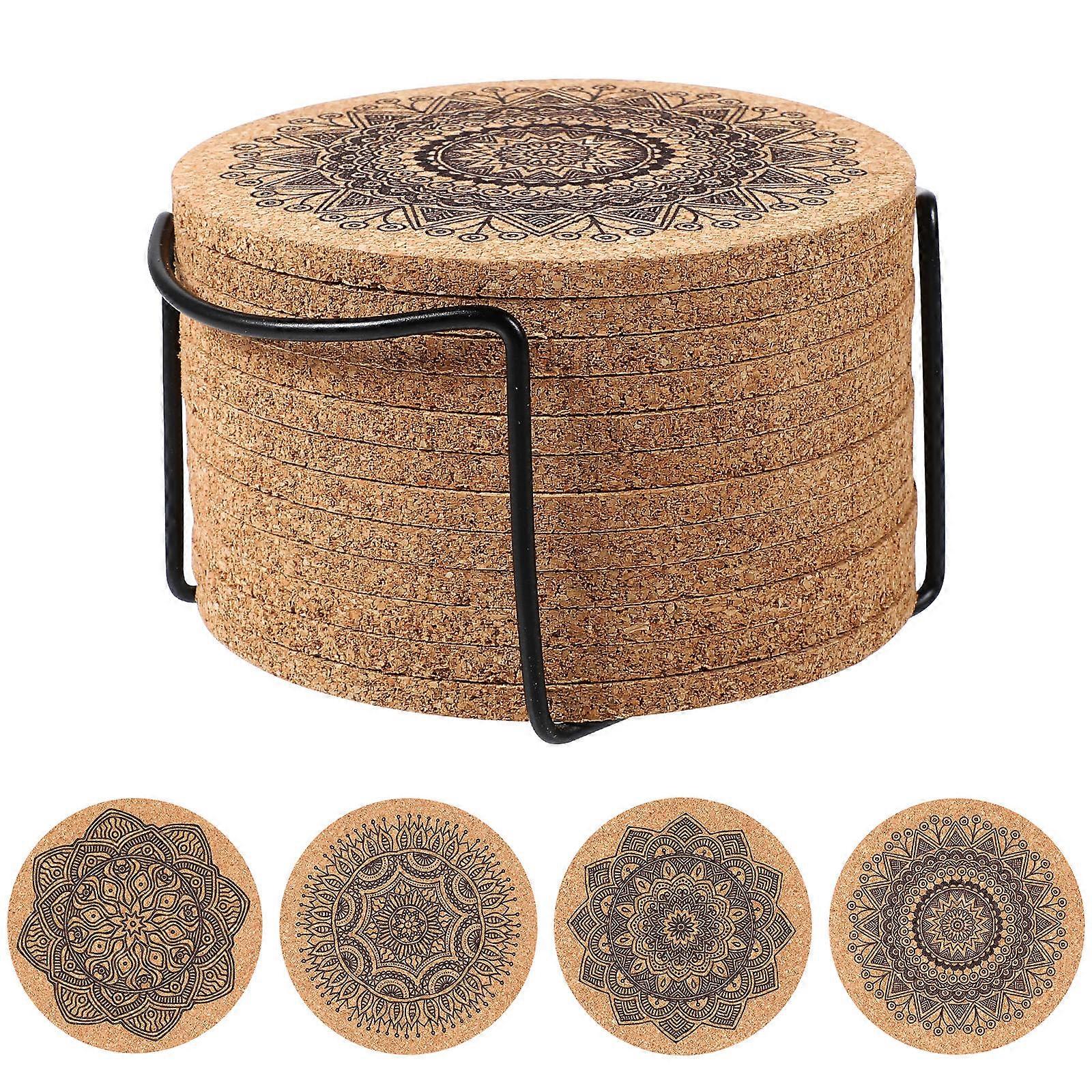 Cabilock 1 Set Cork Coasters Drink Mats with Holder Ideal for Housewarming Gifts Home Office Cafe