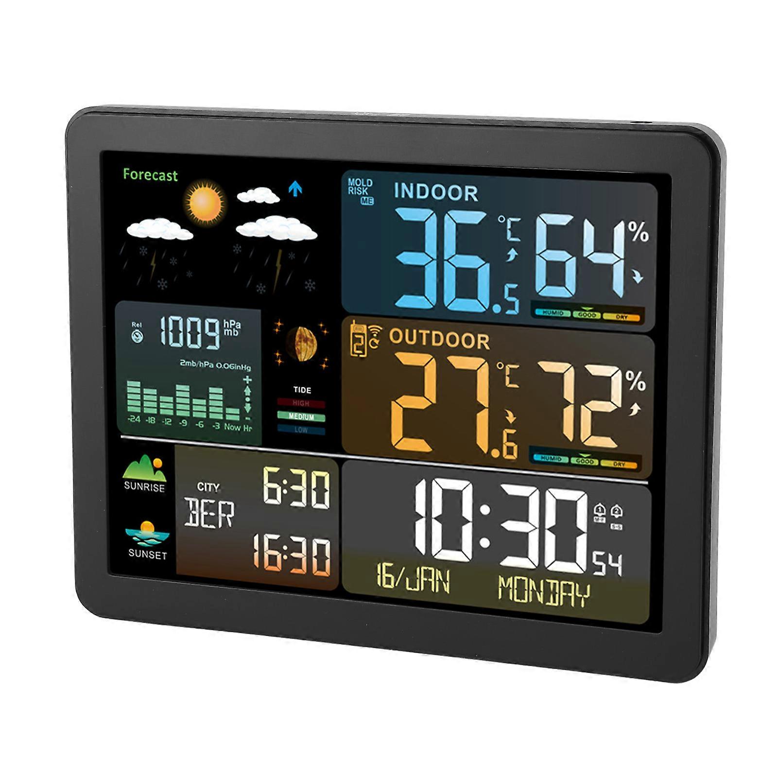 Wireless Weather Station Color Display Digital Temperature Humidity Moon Phase Weather Forecast Station for Indoor Outdoor