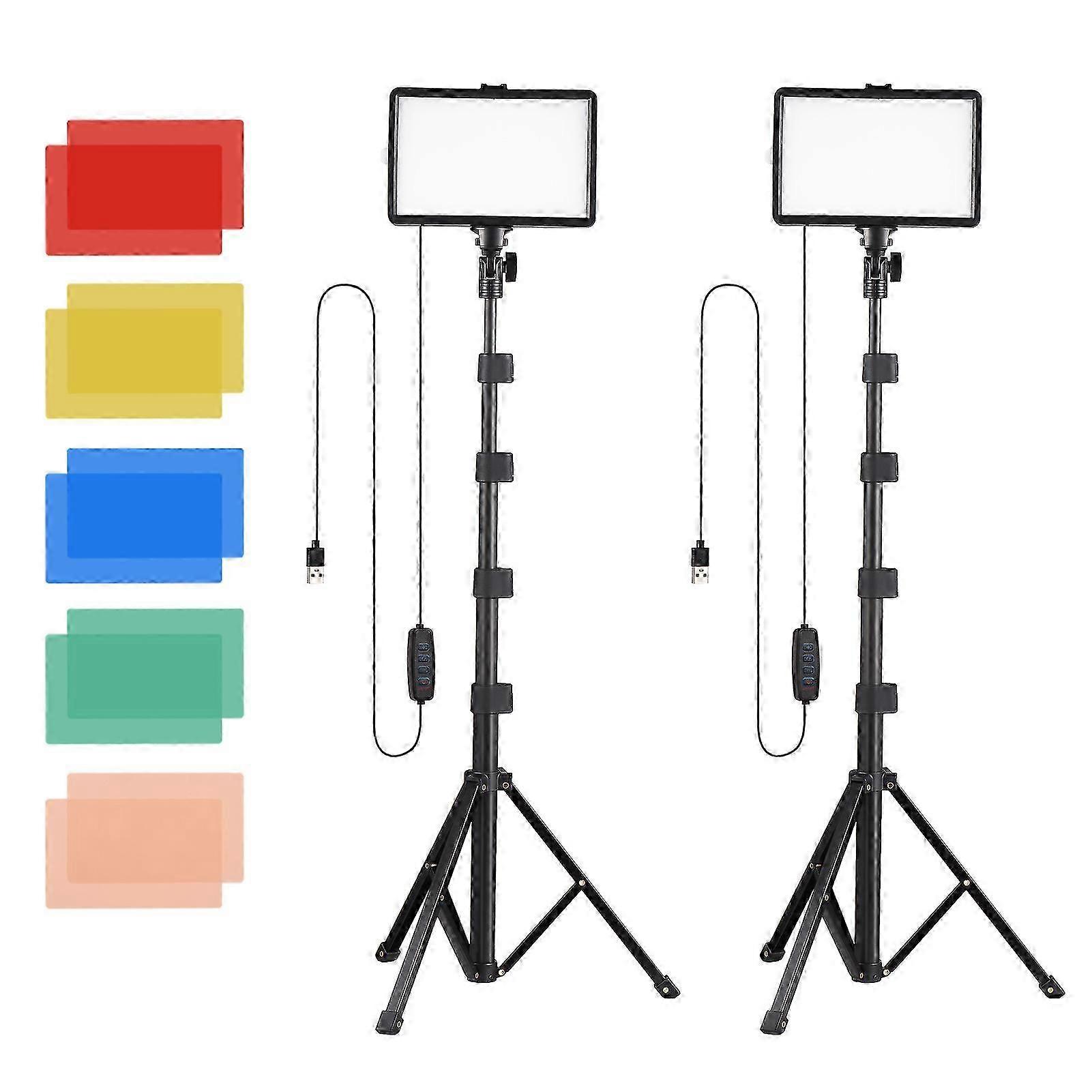 2 Pack USB LED Video Lights with Stands, 10-Level Brightness & Color Filters