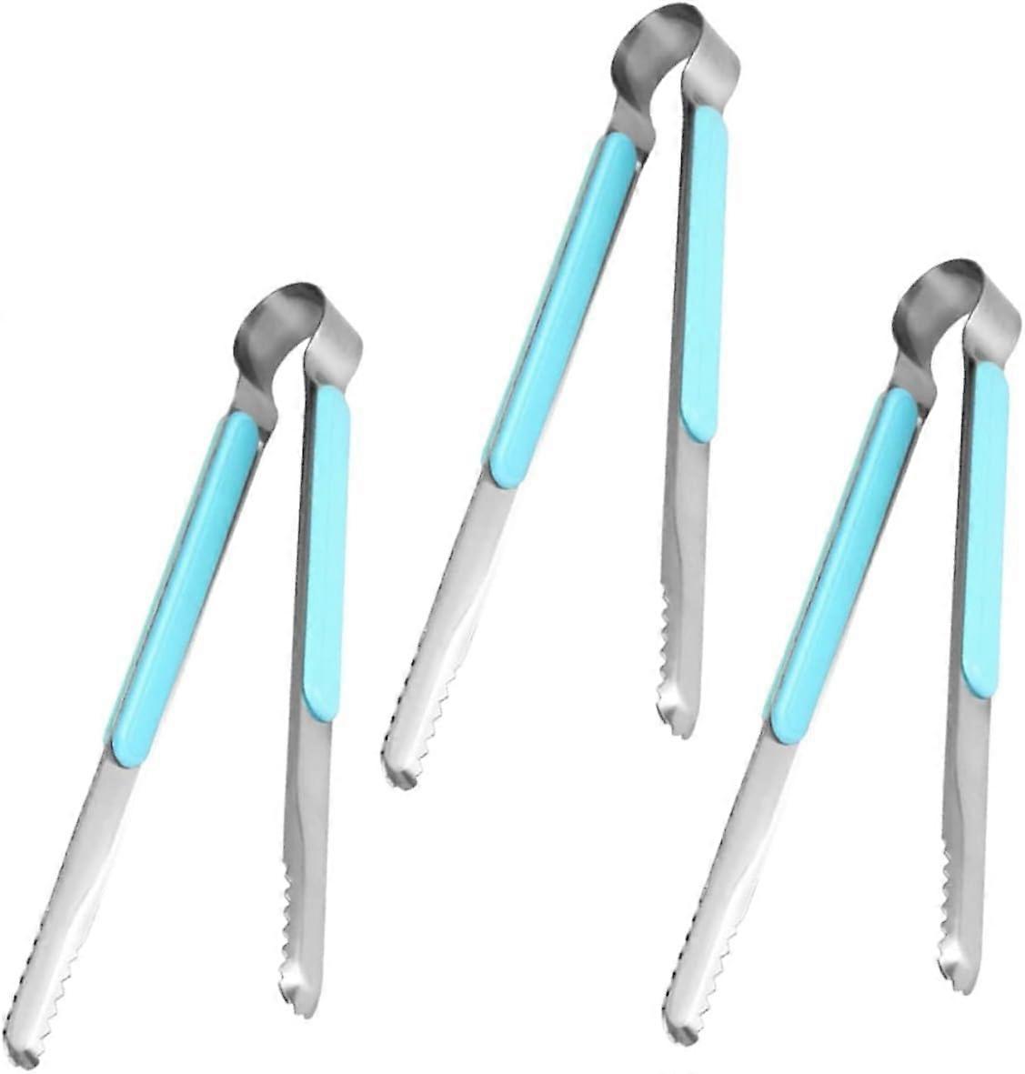Grill tongs, salad tongs, metal, spatula tongs, bacon tongs, 22X1.8CM Blue