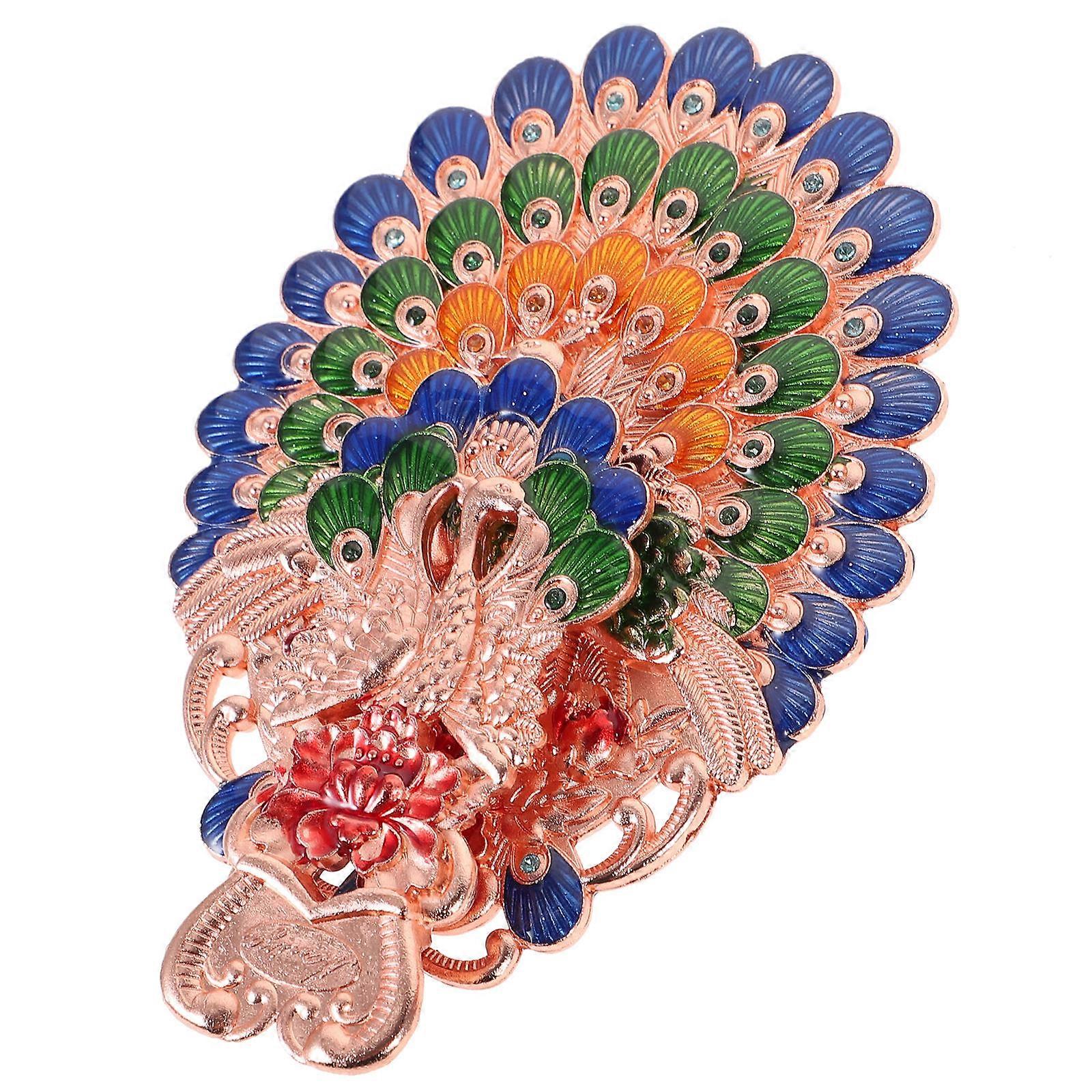 Decorative Handheld Mirror Peacock Design Retro Style Girls Handheld Mirror Foldable 21x10cm 1Pcs