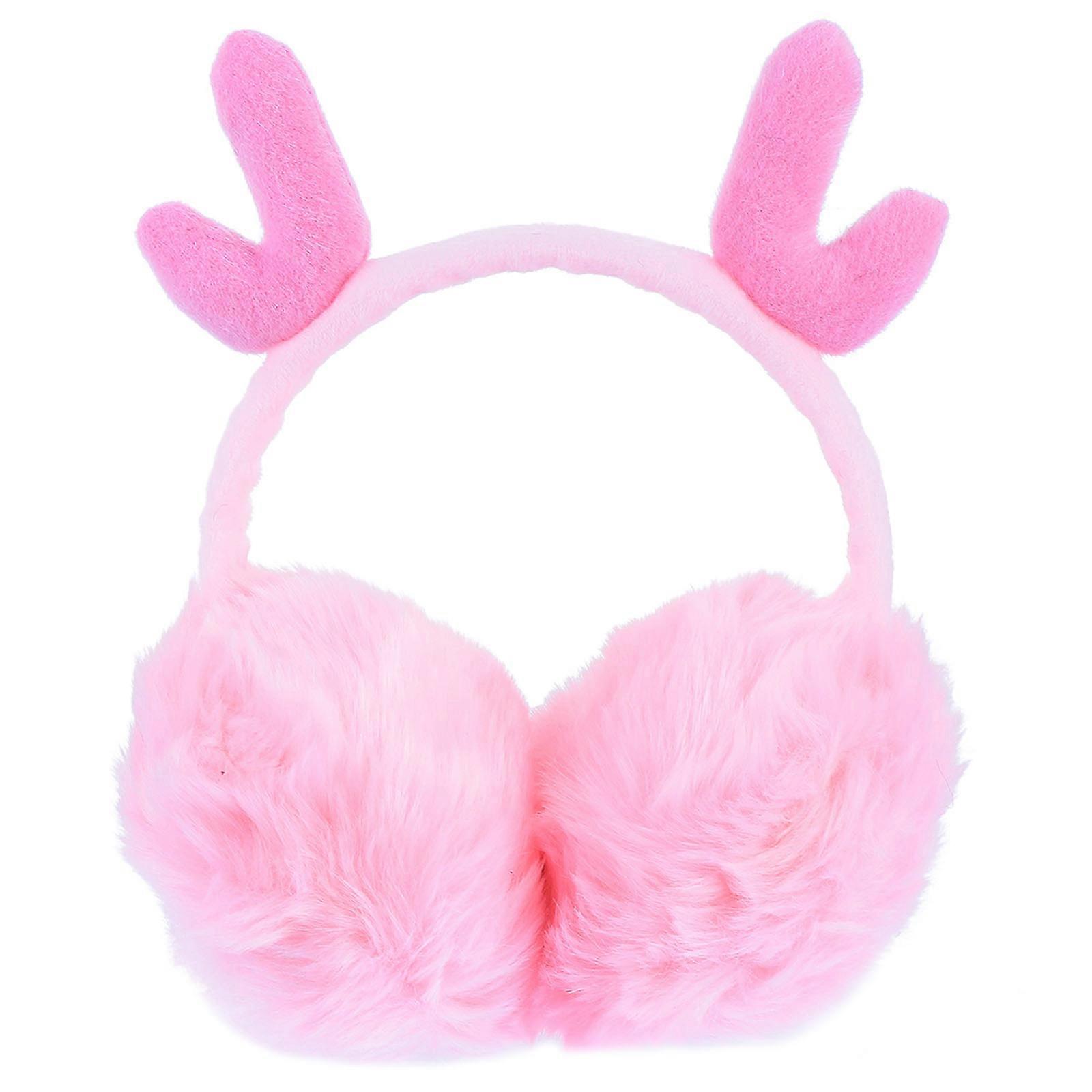 Soft Plush Antler Ear Warmers for Children – Warm Winter Ear Protection Against Cold and Frostbite, Flexible and Comfortable Design – Pink