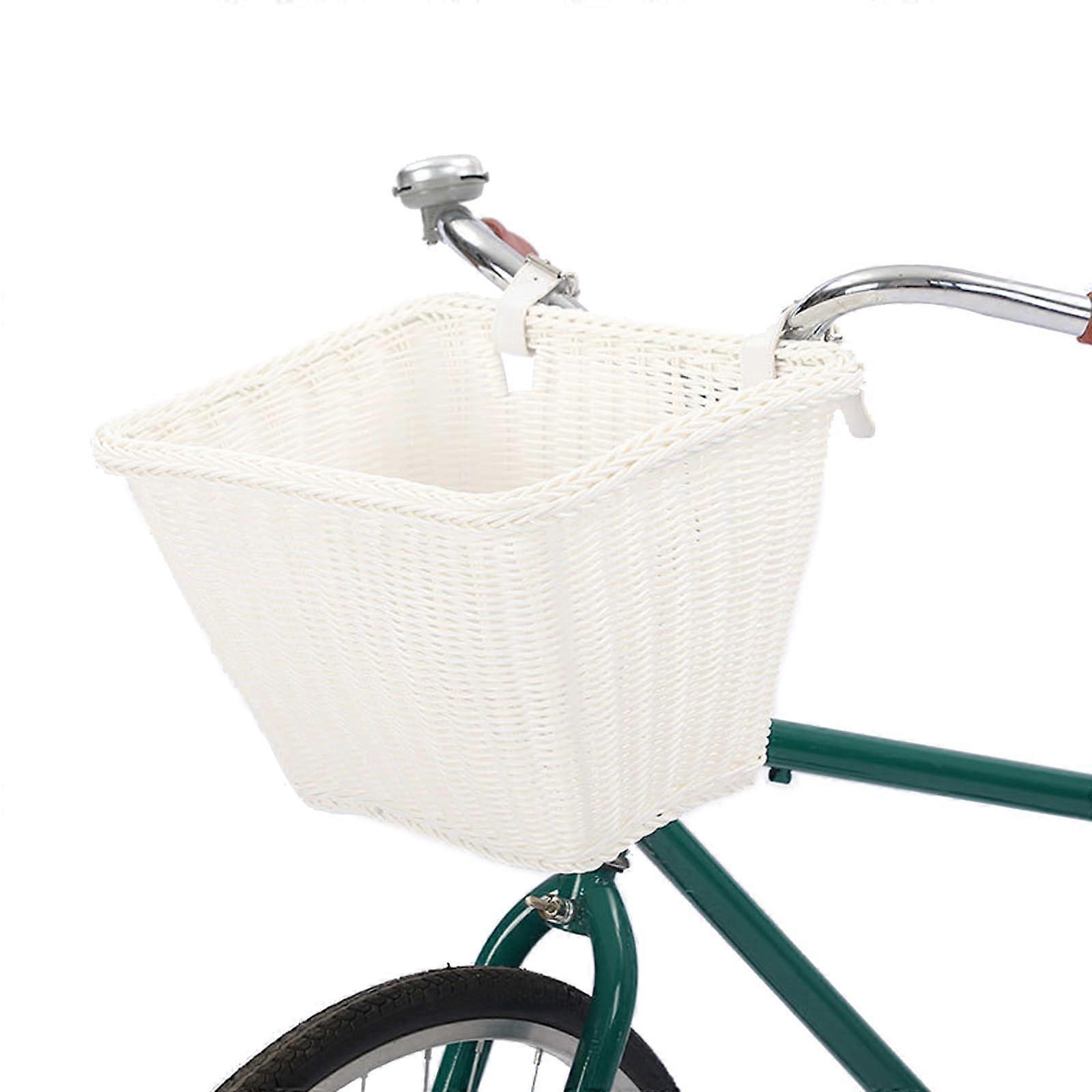 Front Bike Basket, Lightweight Removable Handlebar Carrier with Large Portable Design and 2 Straps for Easy Attachment, White