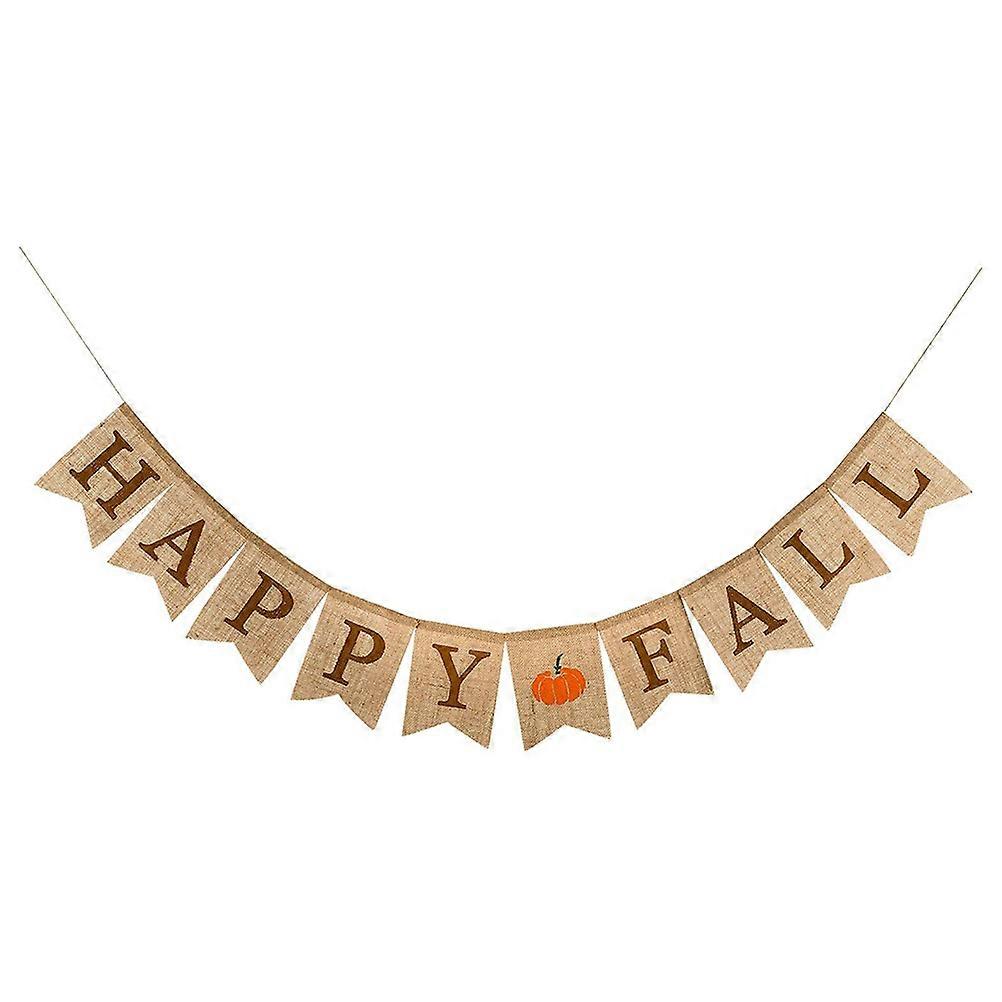 Fall Decorative Banner Linen Banner Happy Fall Printed Decoration Business Owners Outdoor Parties 18x13cm Khaki Rectangle 1Pack