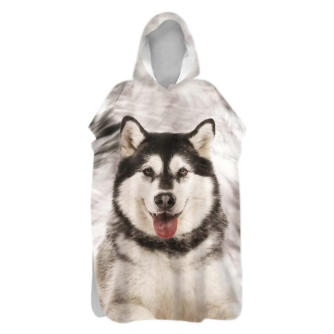 Bath Poncho for Children and Adults, Alaskan Malamute Puppy Print Microfiber Quick Drying Hooded Beach Towel 80x145cm