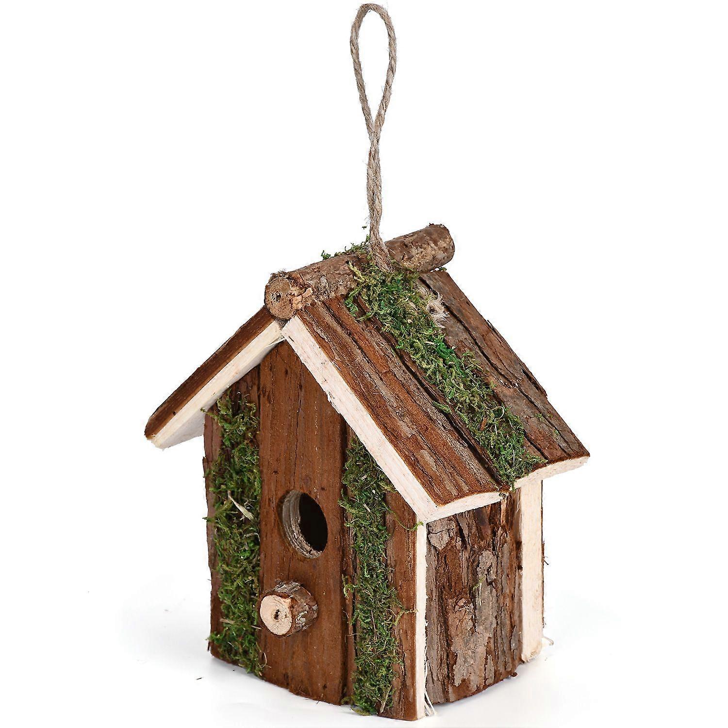 معلقة منزل الطائر الطنان الخشبي شجرة طبيعية لحاء Birdhouse كوخ نمط صندوق تعشيش الطيور لديكور الحديقة في الهواء الطلق