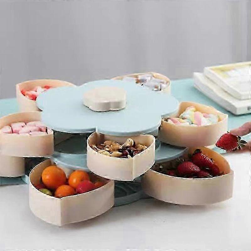 Flower Shaped Snack Box Rotating Candy Container Plastic Storage Tray for Family Snacks