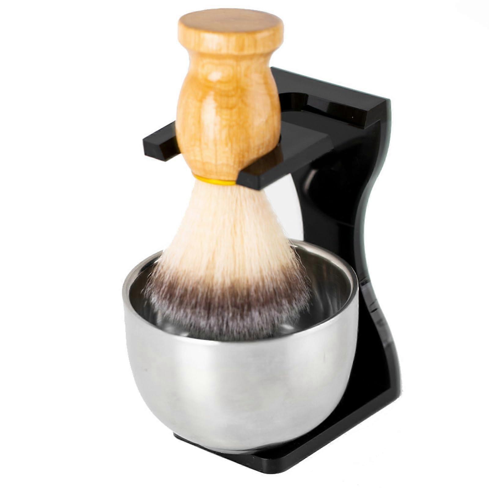 Shaving Stand Set with Metal Brush Holder, Plastic Soap Dish Cup, and Bowl for Men's Beard Grooming Tools
