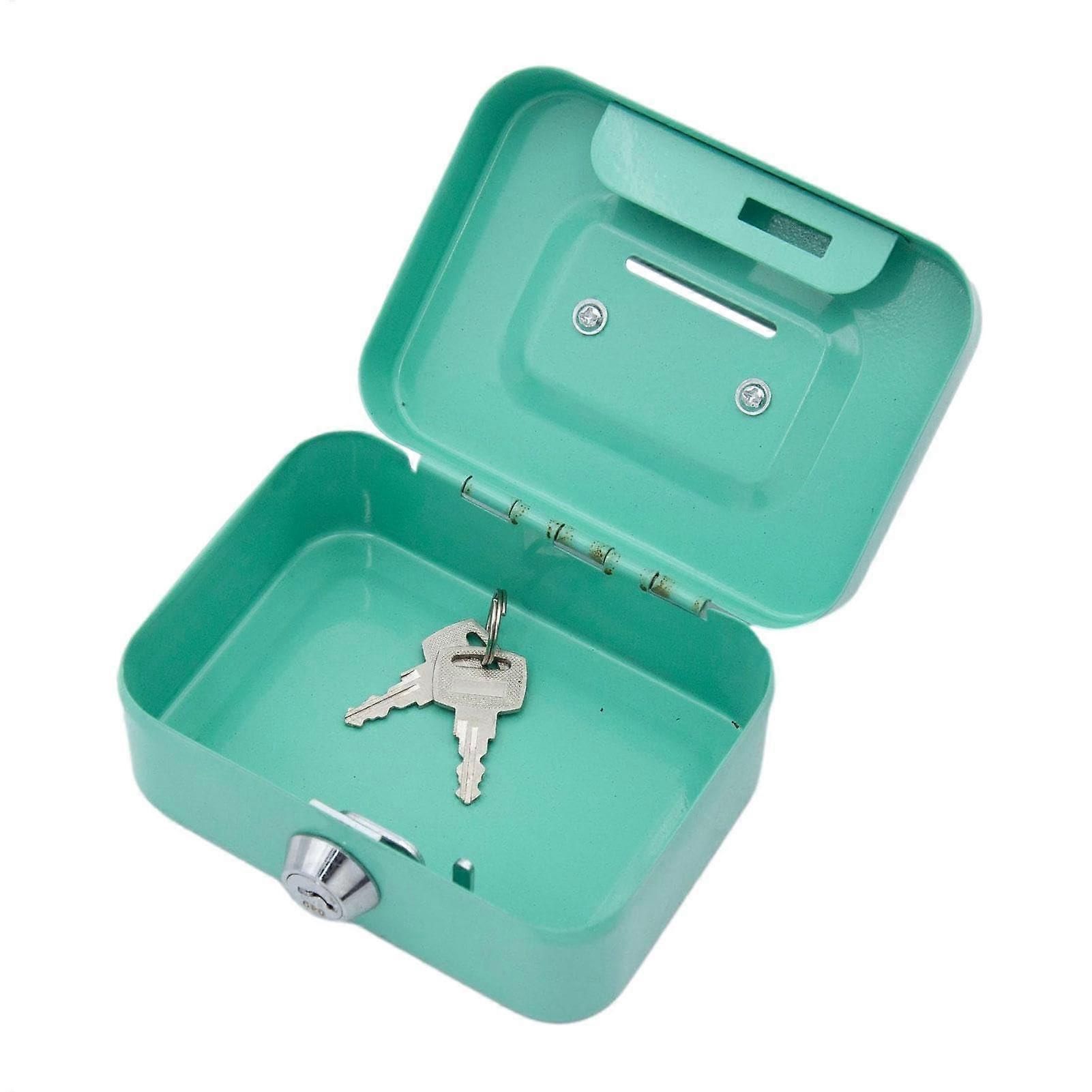 Small Locker Box Security Box with Key Lock, Mini Metal Cash Box Sturdy Metal Cash Box for Collecting Coins for Children and Adults Green