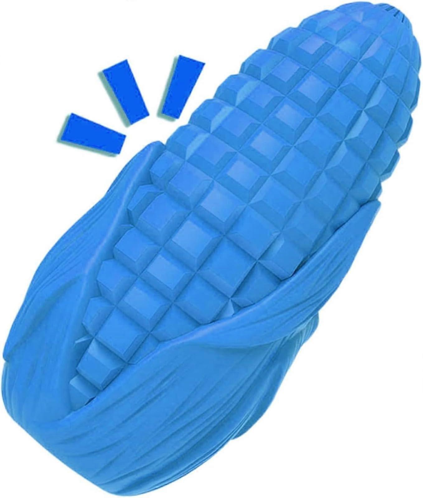 Interactive Rubber Dog Chew Toy, Corn-Shaped Squeaky Dental Toy for Aggressive Chewers, Blue, Puppy Teeth Cleaning, Small Dogs