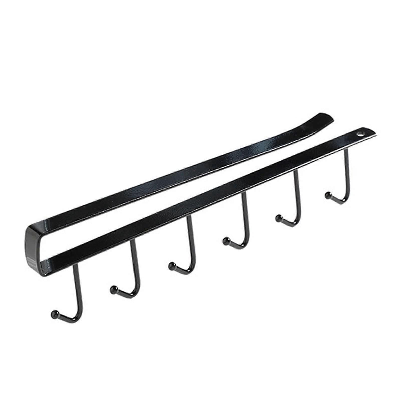 Cabinet storage hook, partitionmounted iron bracket with antislip hooks, notool installation (Black)
