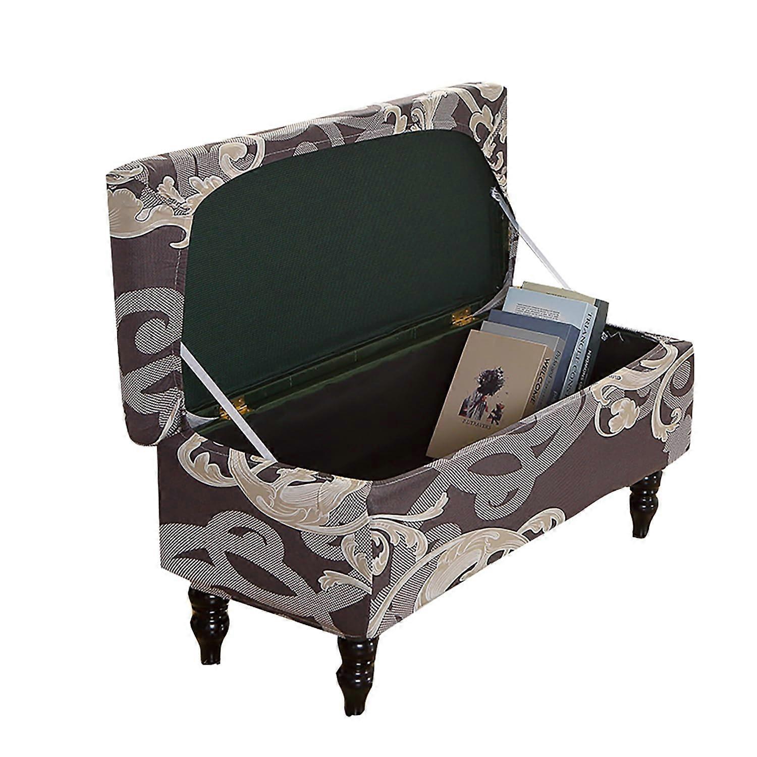 Ottoman Cover Stretch Storage Slipcover Jacquard Print Elastic Bottom Foldable Footrest Stool D Small