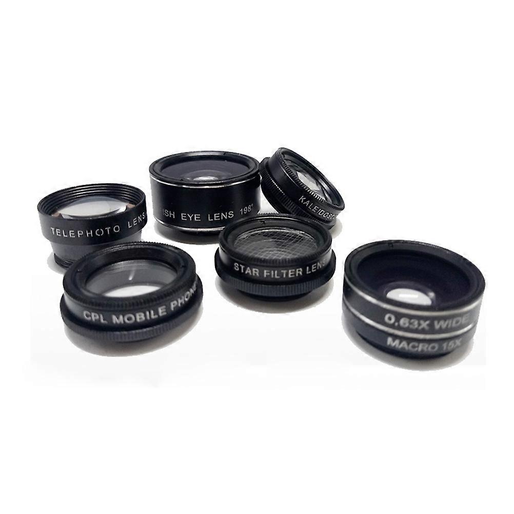 Cell Phone External Lens 7 In 1 Cell Phone Camera Lens Photographers Macro Teleconverter Black Metal Reduce Distortion 1Set