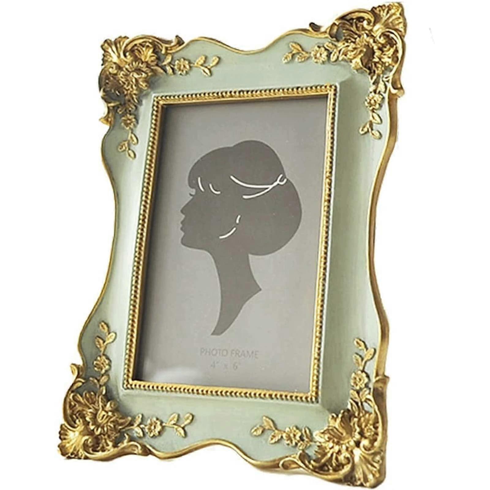 Handmade resin photo frame, decorative picture frame with floral pattern for home office decoration, tabletop display photo frame (Color: Green)