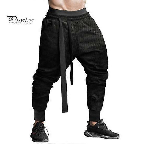 Spring Fall Men Harem Pants Loose Drawstring Elastic Waist Pockets Ankle-banded Solid Color Sport Trousers Daily Wear Sweatpants