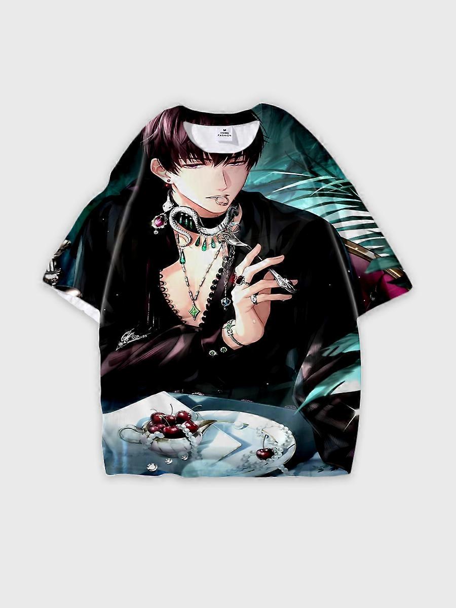 T-shirt round neck Role Pattern loose short sleeve E681