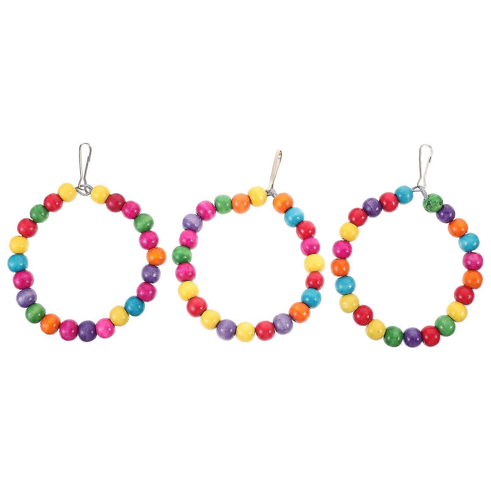 Bright Multicolored Hanging Bird Toy for Parakeets and Cockatiels with Movable Hook Alloy and Wood 3Pcs