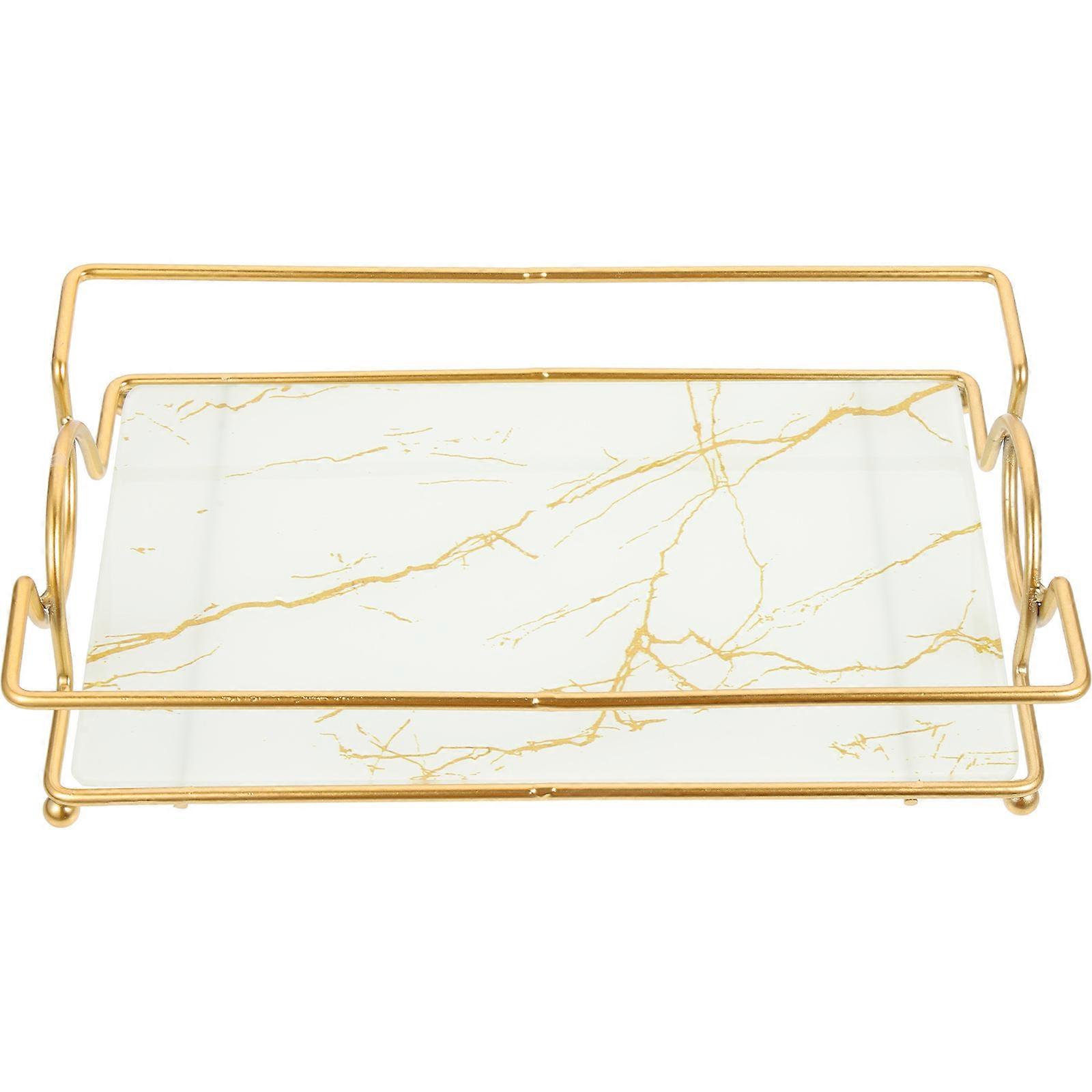 White Iron and Glass Vanity Tray for Storage Beautiful Smooth Surface Easy to Maintain 7 Inch