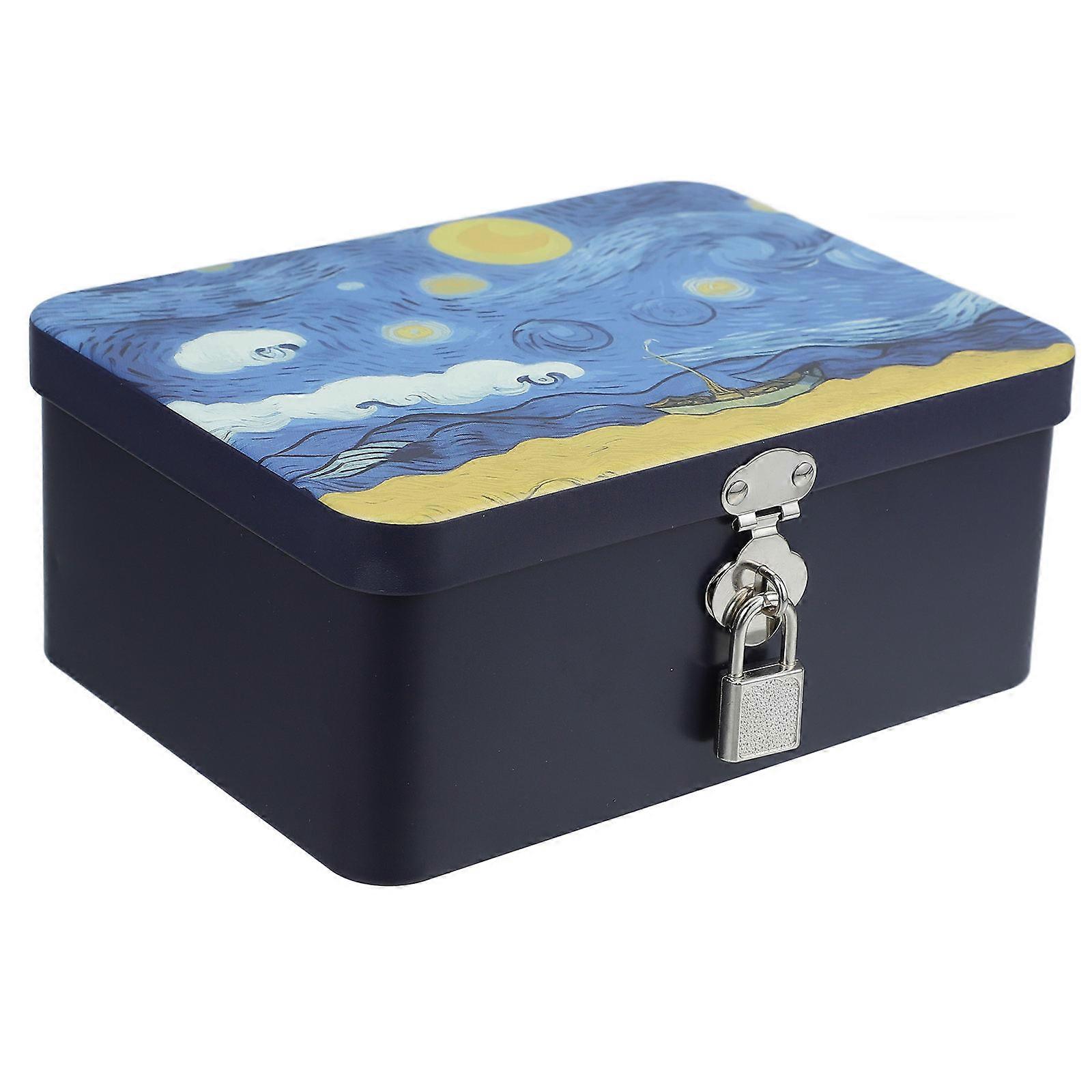 Decorative Tin Cookie Jar with Lock 1 Set Metal Container for Kitchen Counter Airtight Storage of Cookies Candy Treats