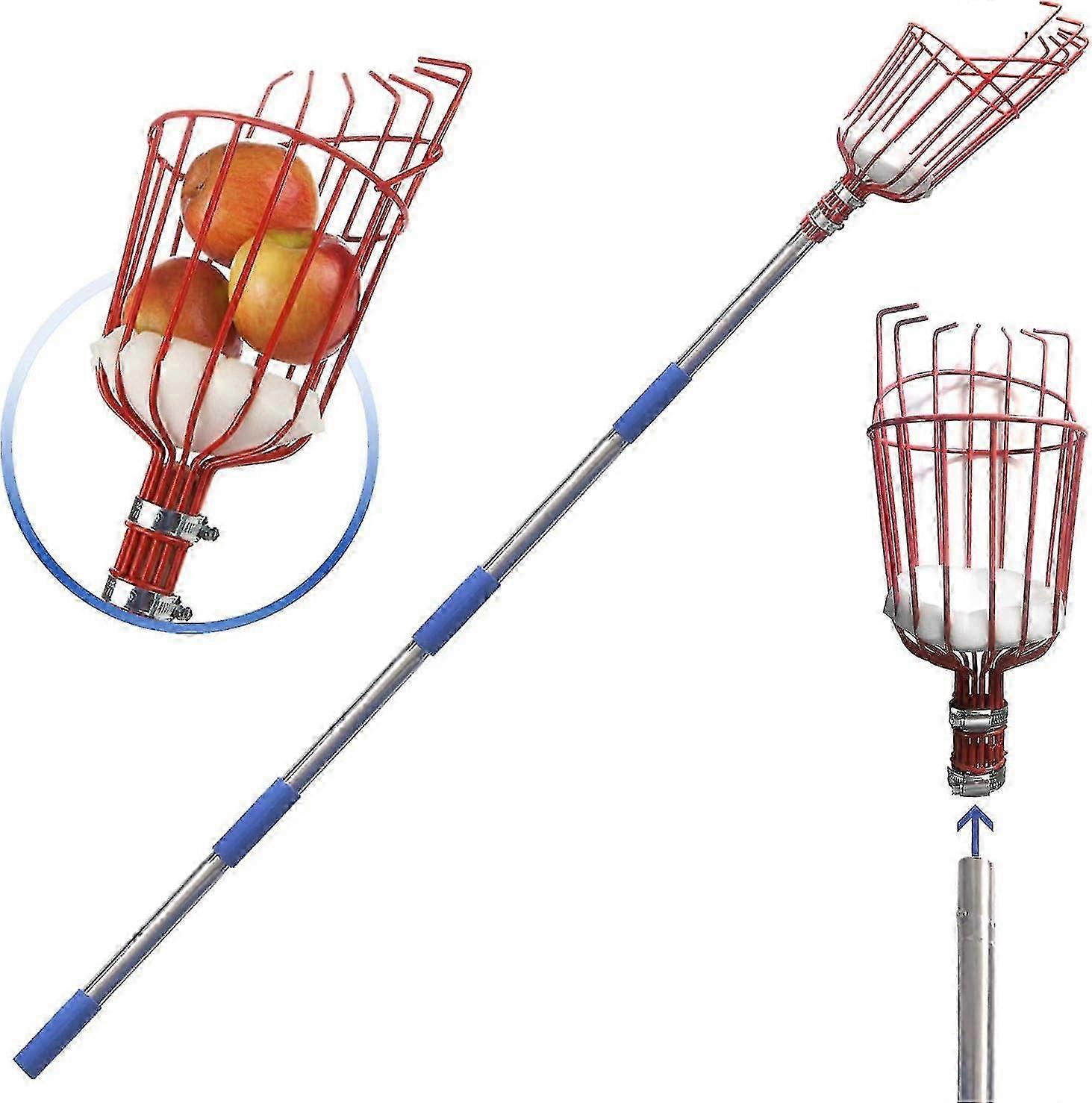 Fruit Picker Tool, 160cm Apple Picker Pole With Basket Adjustable, Long Handle, Fruits Catcher Tree Picker