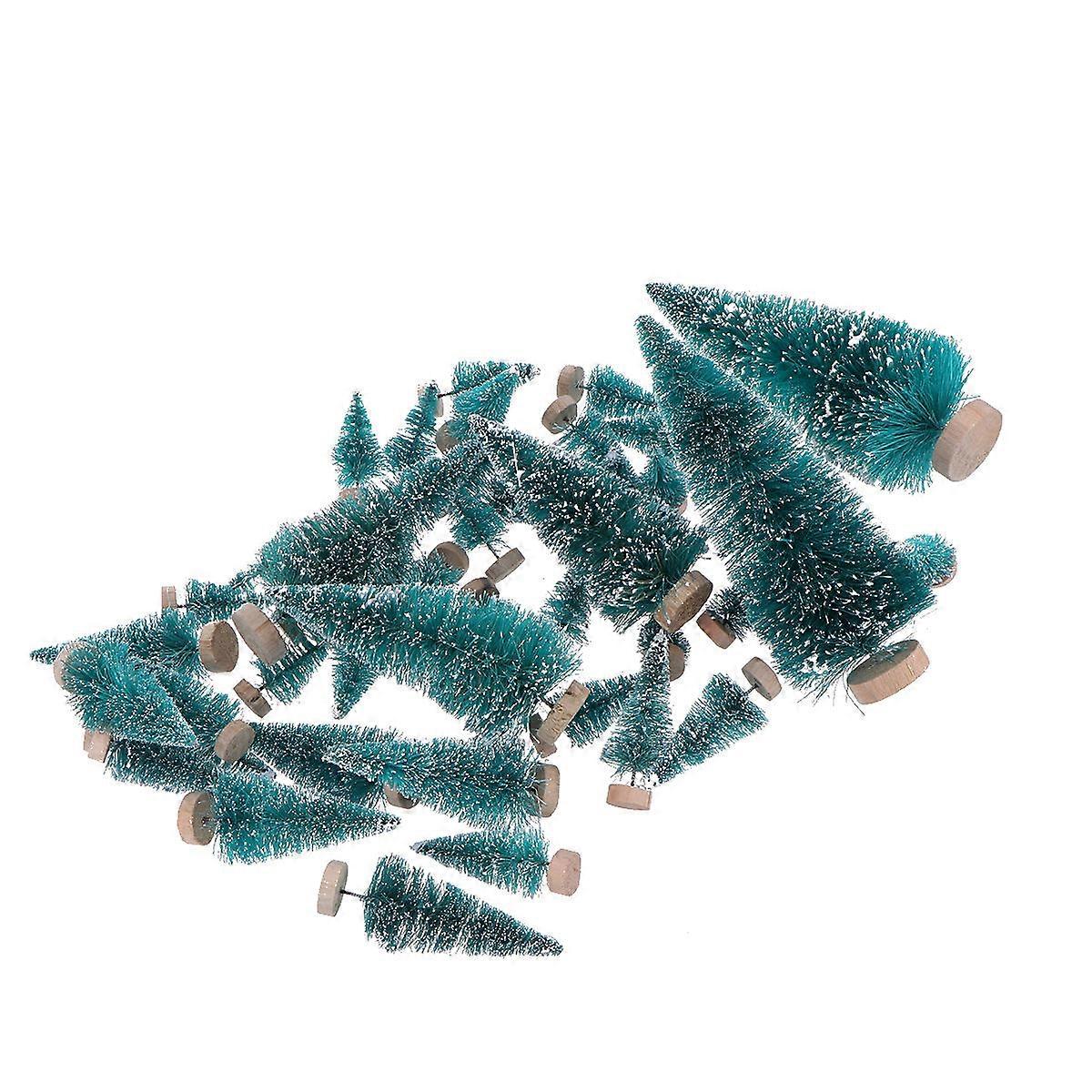 Tabletop Ornament Miniature Trees For DIY Crafts And Winter Scene 48Set Blue-Green With Unique Bottle Brush Shape