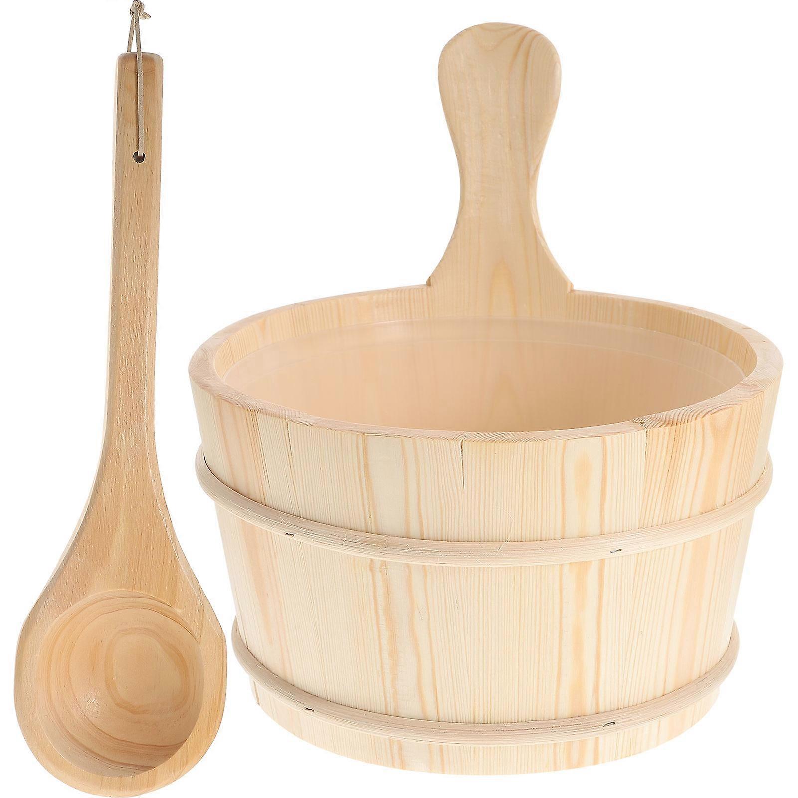 Sauna Bucket Set 2 Pcs Wooden Accessories In Barrel Shape Suitable For Home Use And Steam Rooms