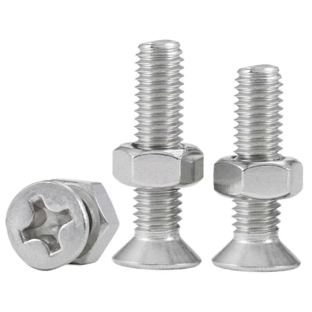 M2 M2.5 M3 M4 M5 M6 M8 M10 304 Stainless Steel Cross Phillips Countersunk Head Screws Nuts Set, 16mm, M2.5-30set