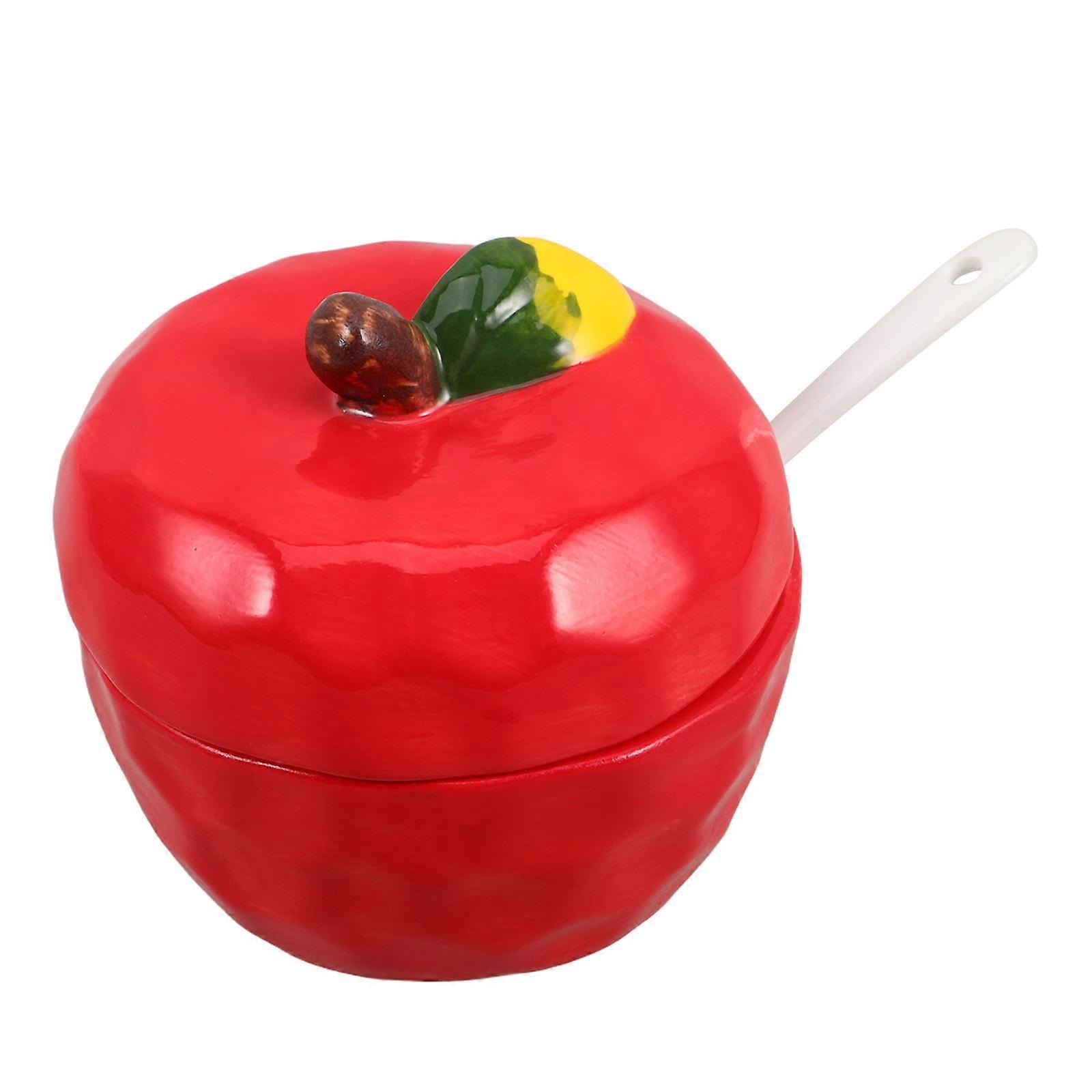 Round Ceramic Condiment Pot For Restaurants With Spoon 1Pcs Kitchen Organizer