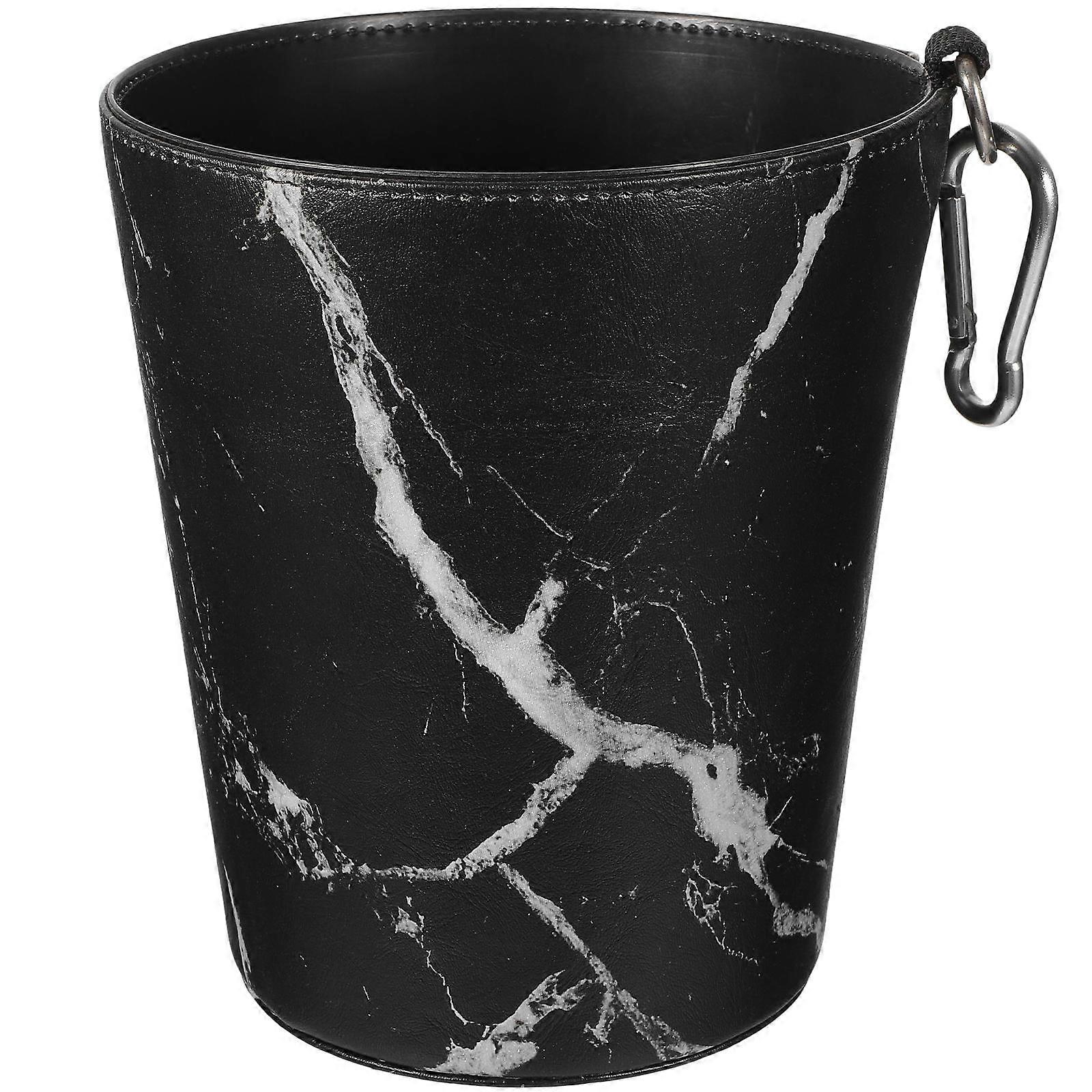 Mini Vehicle Trash Can Bin With Hook For Car Use Nordic Style Round Black Color For Drivers 1Pc