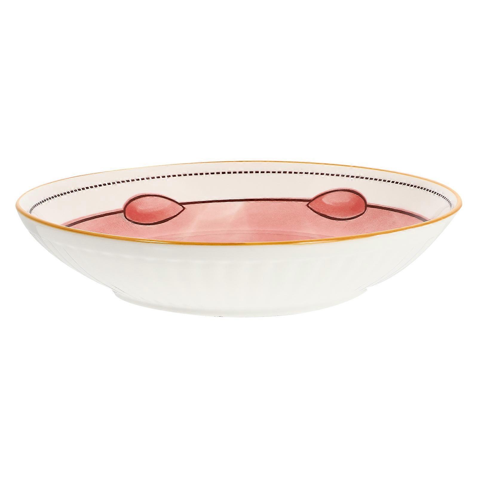 1pc Ceramic Salad Plate Cartoon Dessert Dish Food Plate Round Fruit Plate
